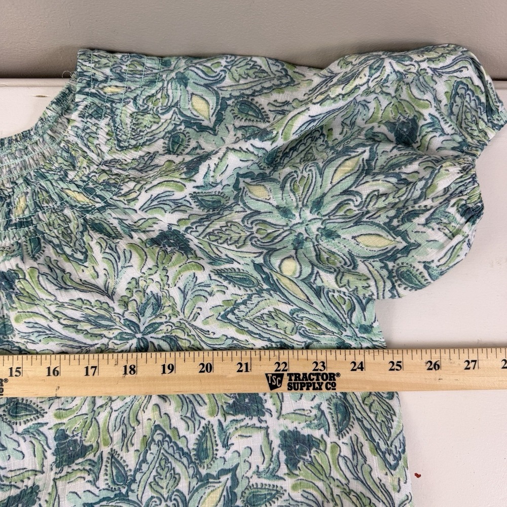 Wonderly Peasant Top Womens Large Green Blue Paisley Boho Cottagecore - Picture 7 of 7